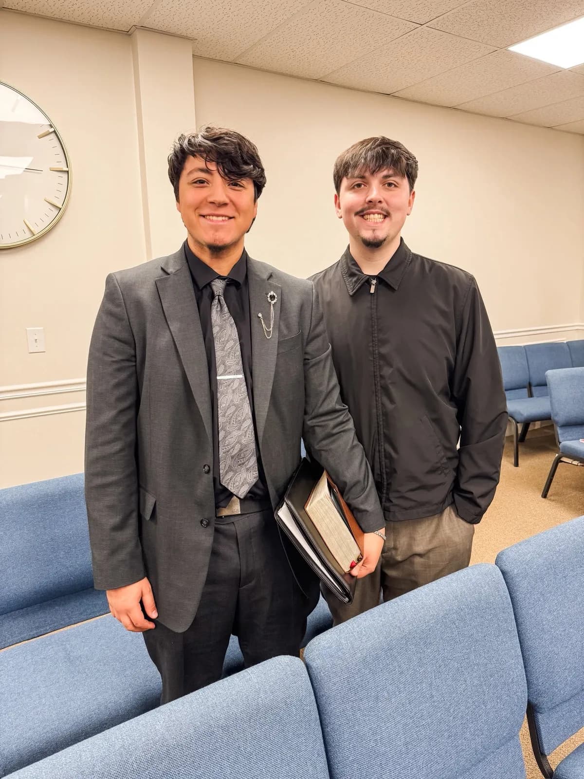 Two young men dressed for church at Grace Baptist Church